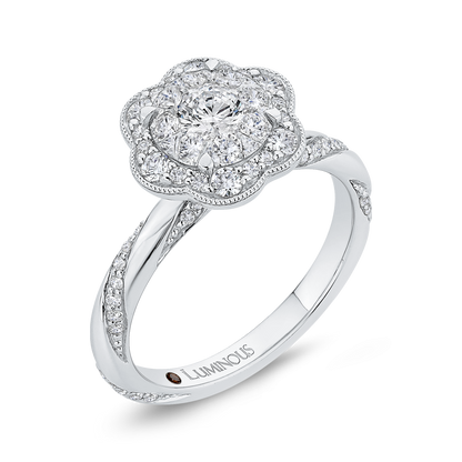 Round Diamond Flower Style Engagement Ring in 14K White Gold