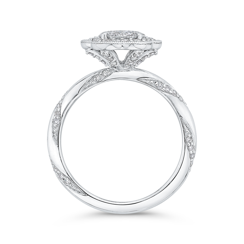 Round Diamond Flower Style Engagement Ring in 14K White Gold