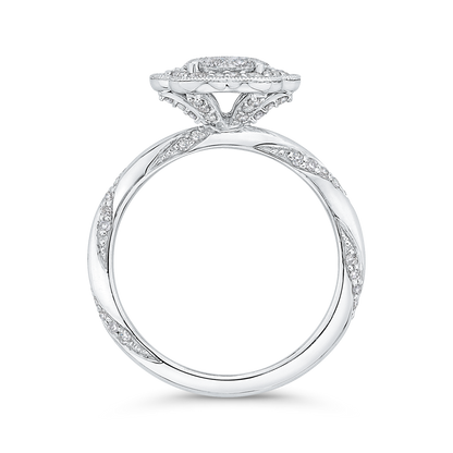 Round Diamond Flower Style Engagement Ring in 14K White Gold