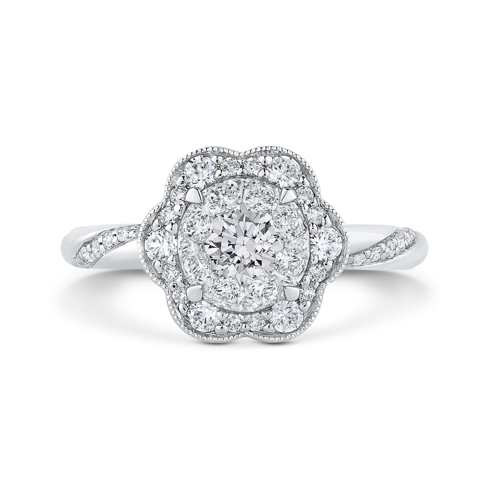 Round Diamond Flower Style Engagement Ring in 14K White Gold