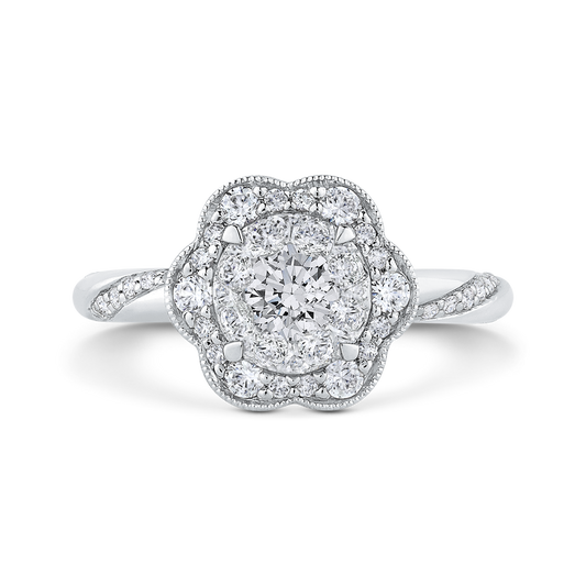 Round Diamond Flower Style Engagement Ring in 14K White Gold