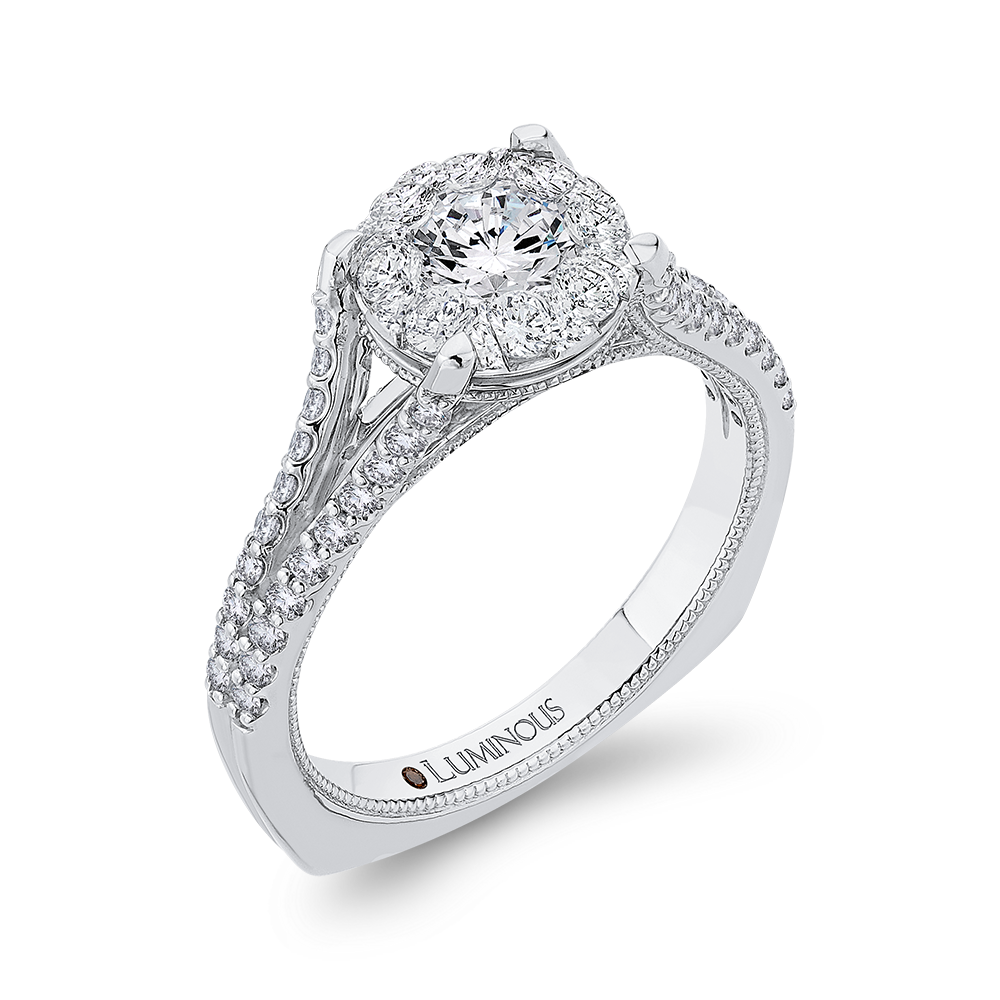 Split Shank Round Diamond Engagement Ring in 14K White Gold