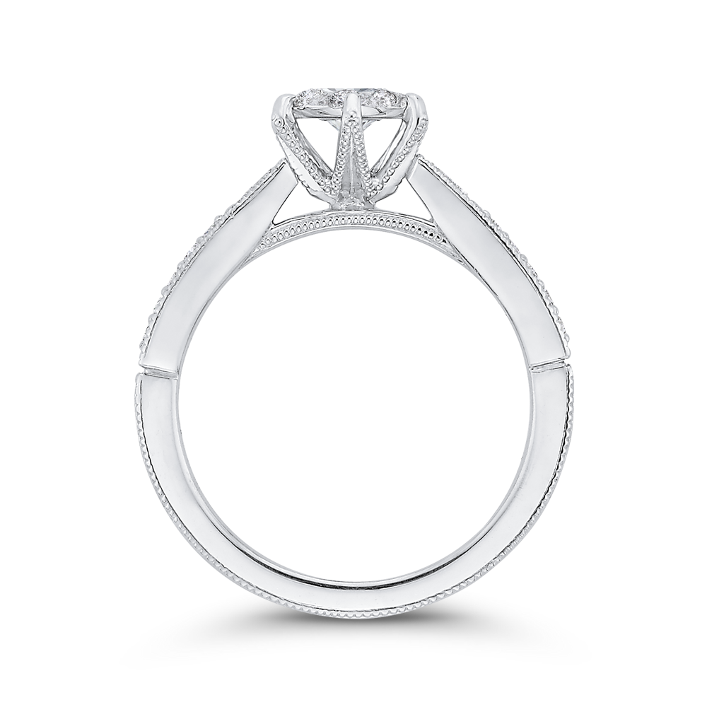 Round & Baguette Cut Diamond Engagement Ring in 14K White Gold