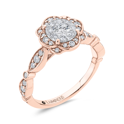 Round Diamond Flower Engagement Ring in 14K Two Tone Gold