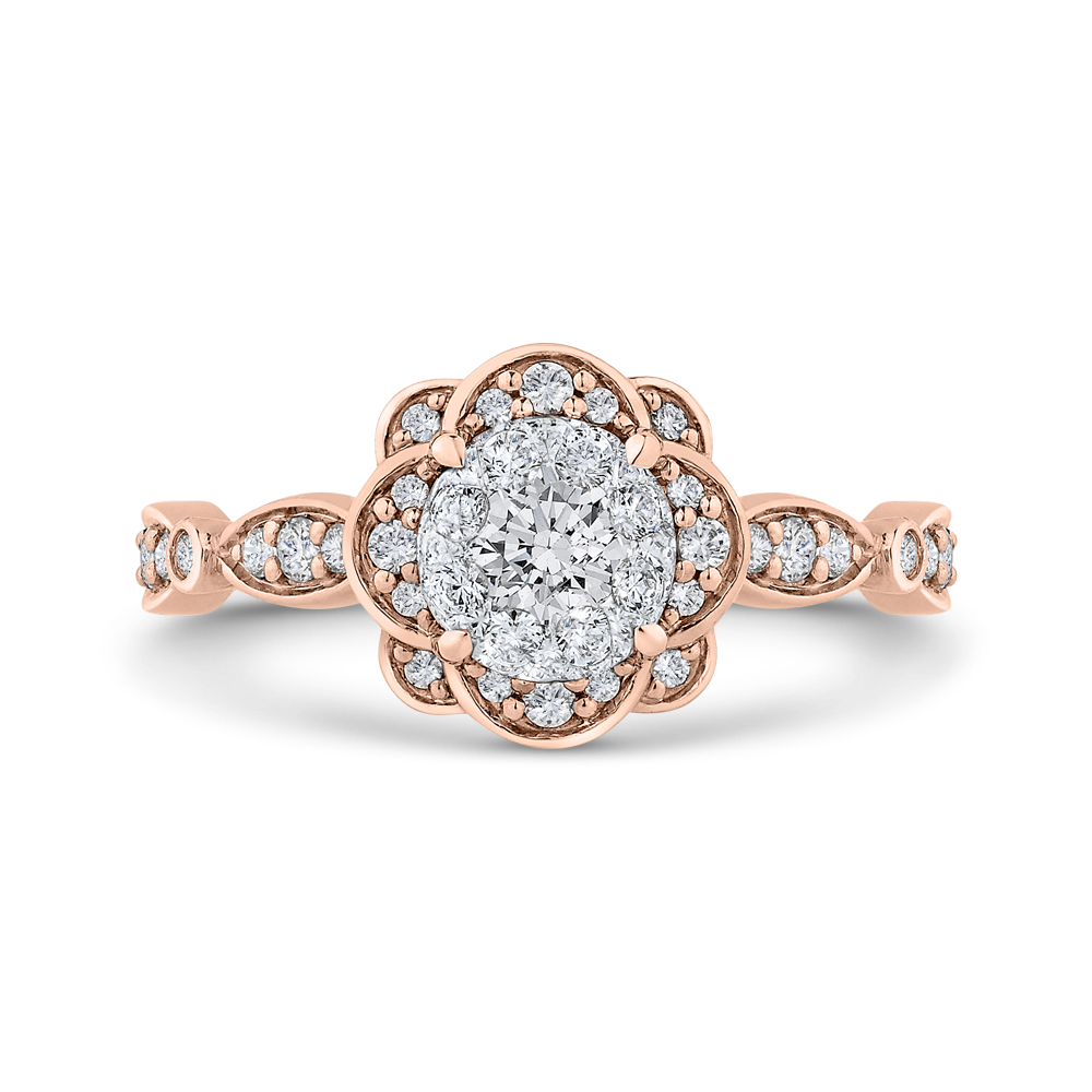 Round Diamond Flower Engagement Ring in 14K Two Tone Gold