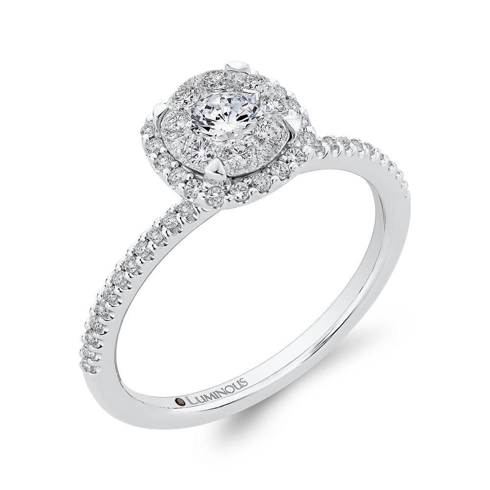 Round Diamond Halo Engagement Ring in 14K White Gold