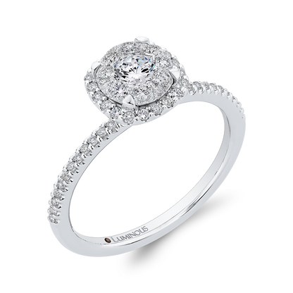 Round Diamond Halo Engagement Ring in 14K White Gold