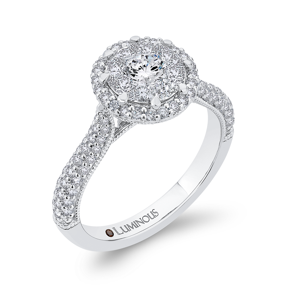 Round Diamond Halo Engagement Ring in 14K White Gold