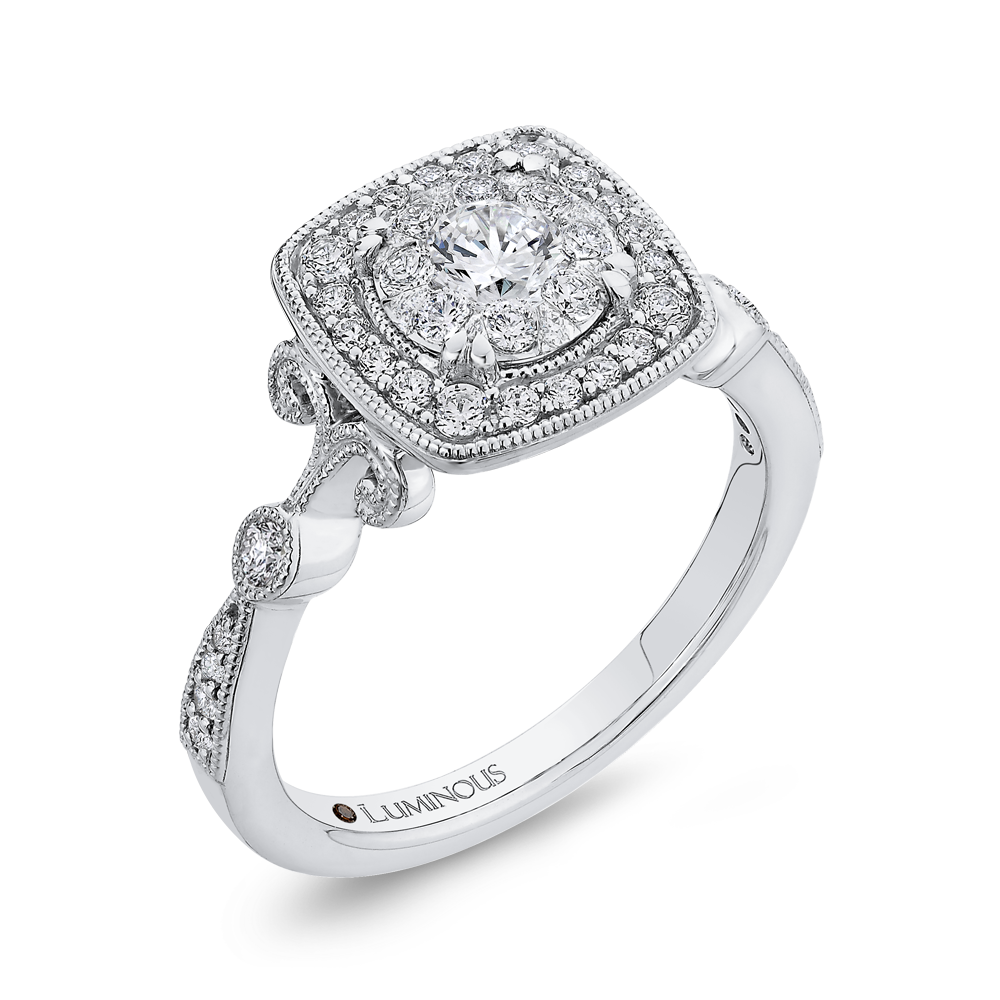 Round Diamond Halo Engagement Ring in 14K White Gold