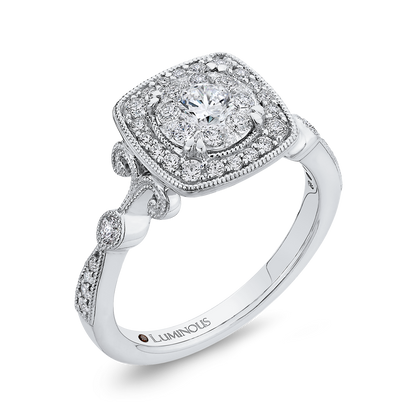 Round Diamond Halo Engagement Ring in 14K White Gold