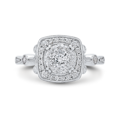 Round Diamond Halo Engagement Ring in 14K White Gold