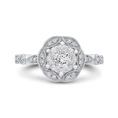 Round Diamond Flower Engagement Ring in 14K White Gold