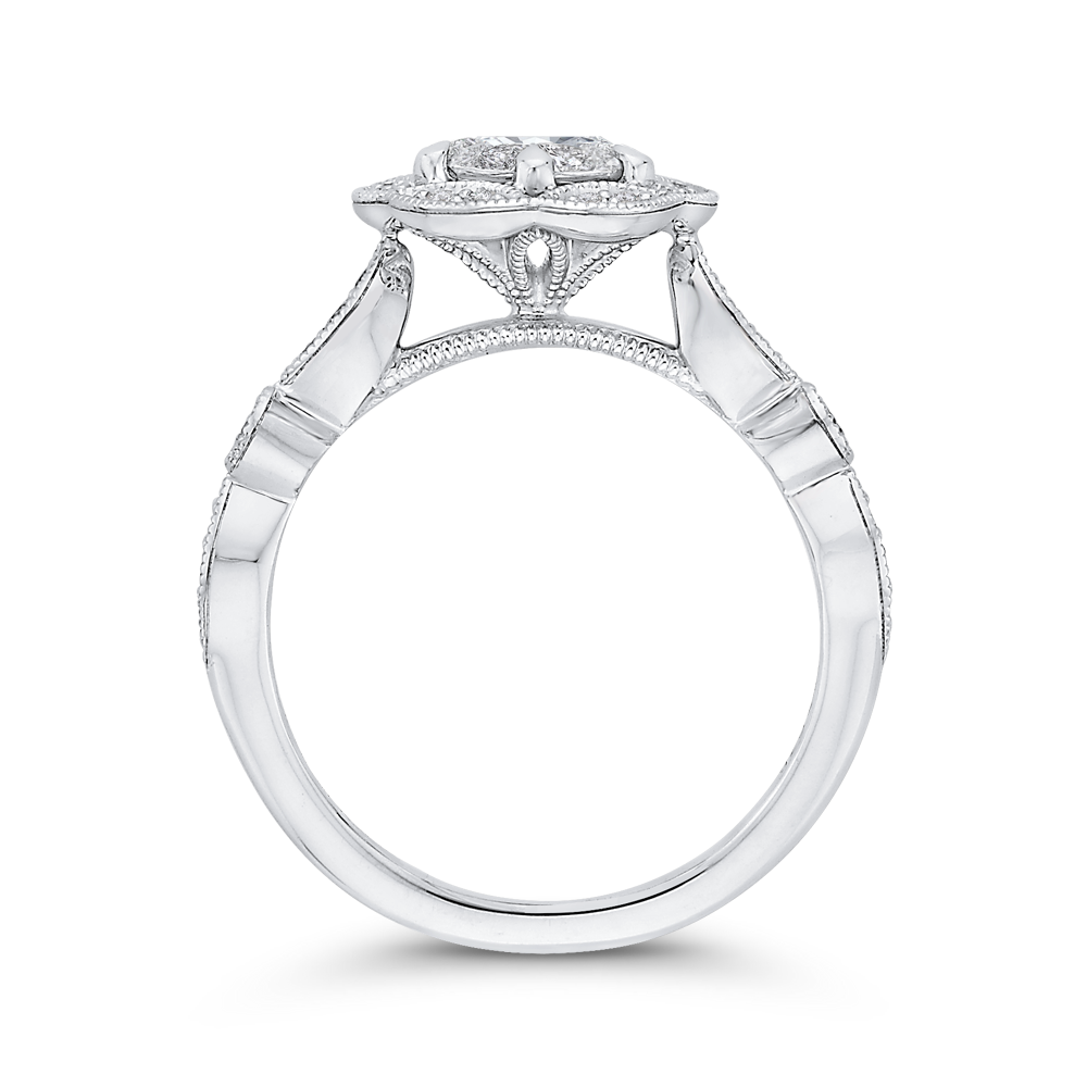 Round Diamond Flower Engagement Ring in 14K White Gold