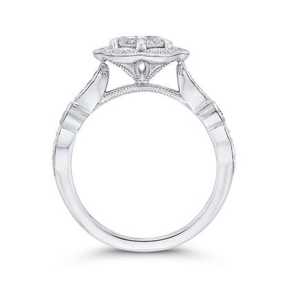 Round Diamond Flower Engagement Ring in 14K White Gold