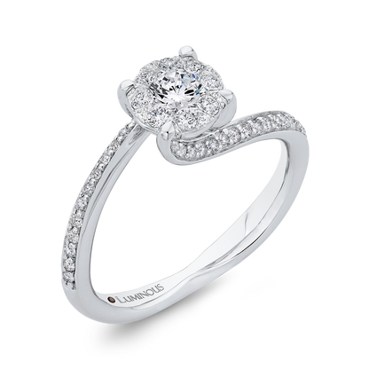 Round Diamond Bypass Engagement Ring in 14K White Gold