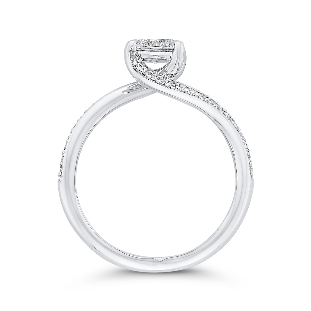 Round Diamond Bypass Engagement Ring in 14K White Gold