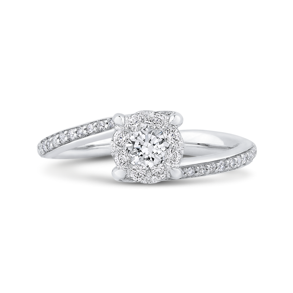 Round Diamond Bypass Engagement Ring in 14K White Gold