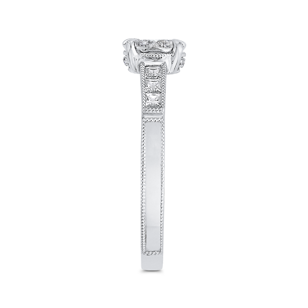 Round & Princess Cut Diamond Engagement Ring in 14K White Gold