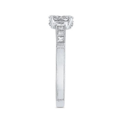 Round & Princess Cut Diamond Engagement Ring in 14K White Gold