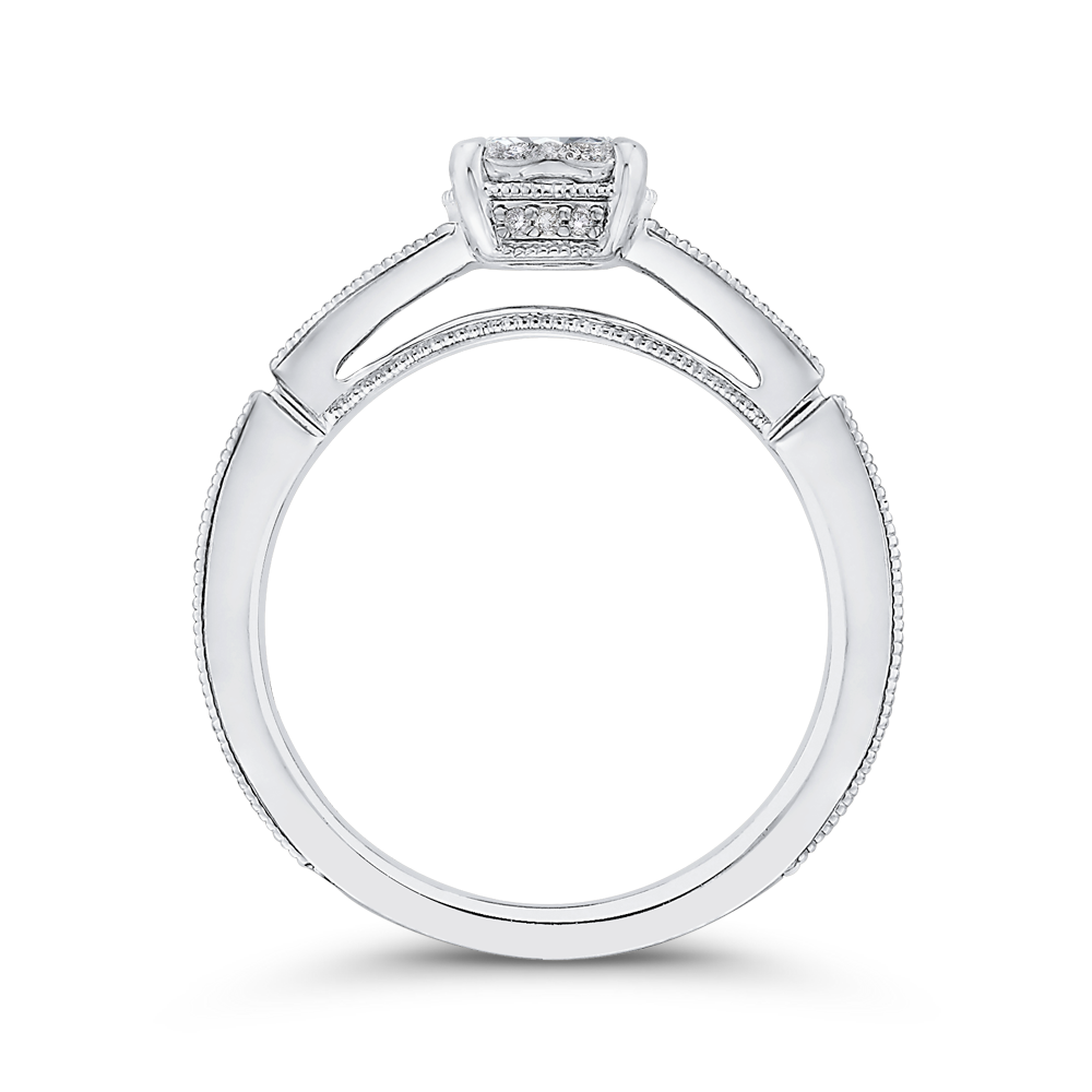 Round & Princess Cut Diamond Engagement Ring in 14K White Gold