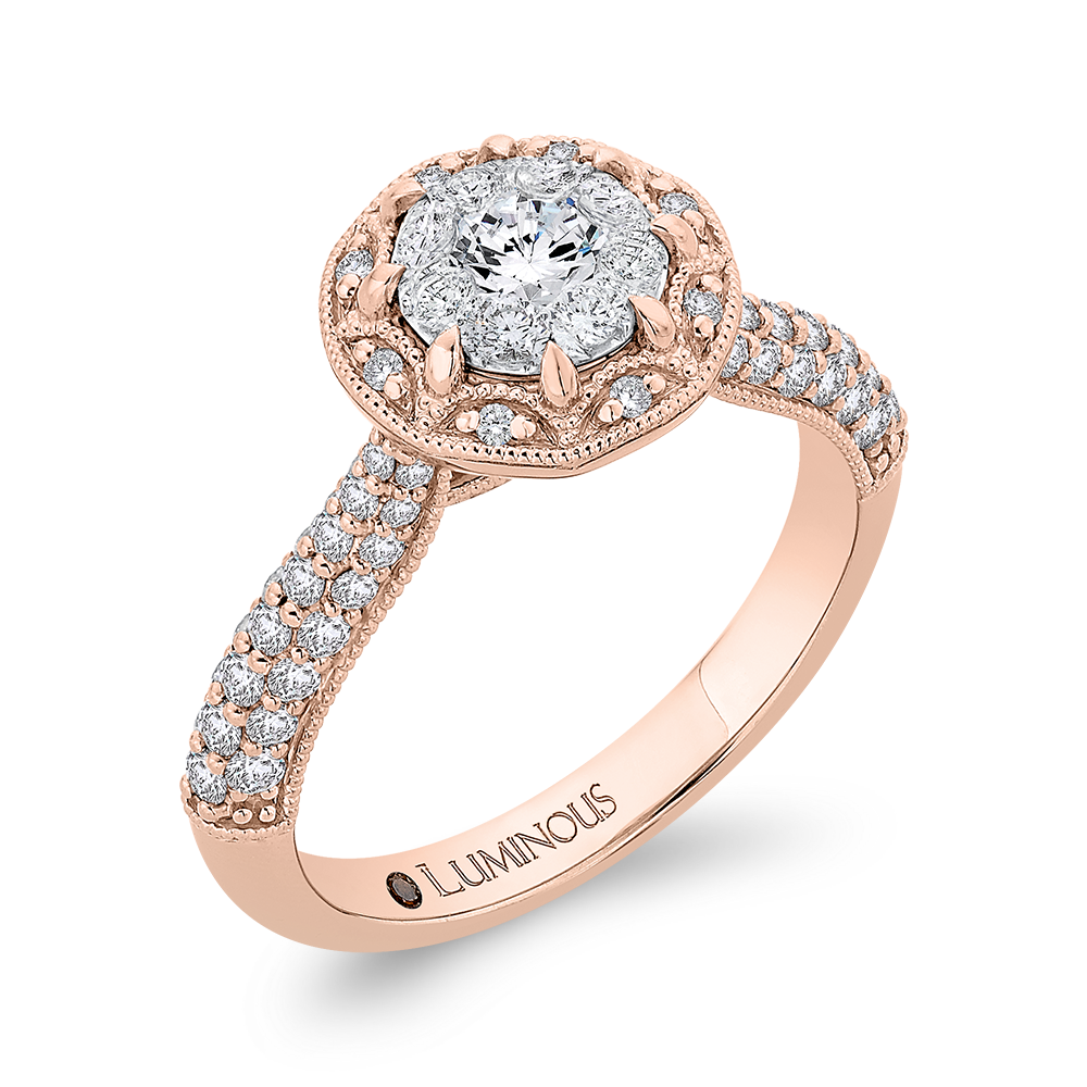 Round Diamond Flower Engagement Ring in 14K Two Tone Gold