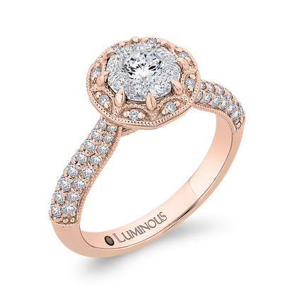 Round Diamond Flower Engagement Ring in 14K Two Tone Gold