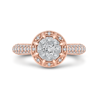 Round Diamond Flower Engagement Ring in 14K Two Tone Gold