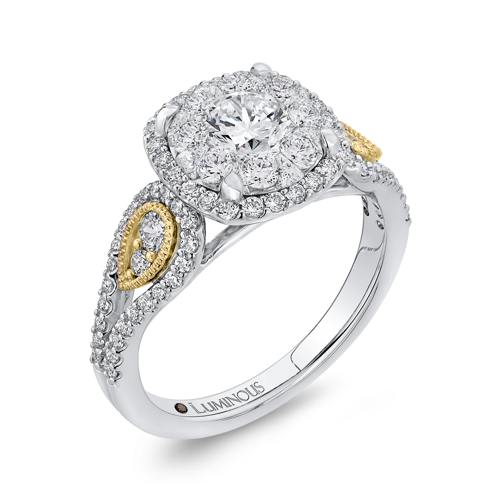 Round Diamond Halo Engagement Ring in 14K Two Tone Gold