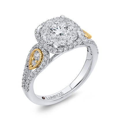 Round Diamond Halo Engagement Ring in 14K Two Tone Gold