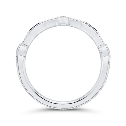 Round Diamond Wedding Band with Sapphire in 14K White Gold