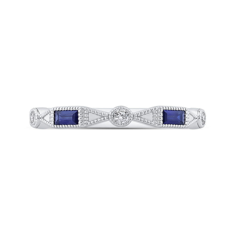 Round Diamond Wedding Band with Sapphire in 14K White Gold