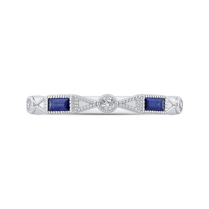 Round Diamond Wedding Band with Sapphire in 14K White Gold