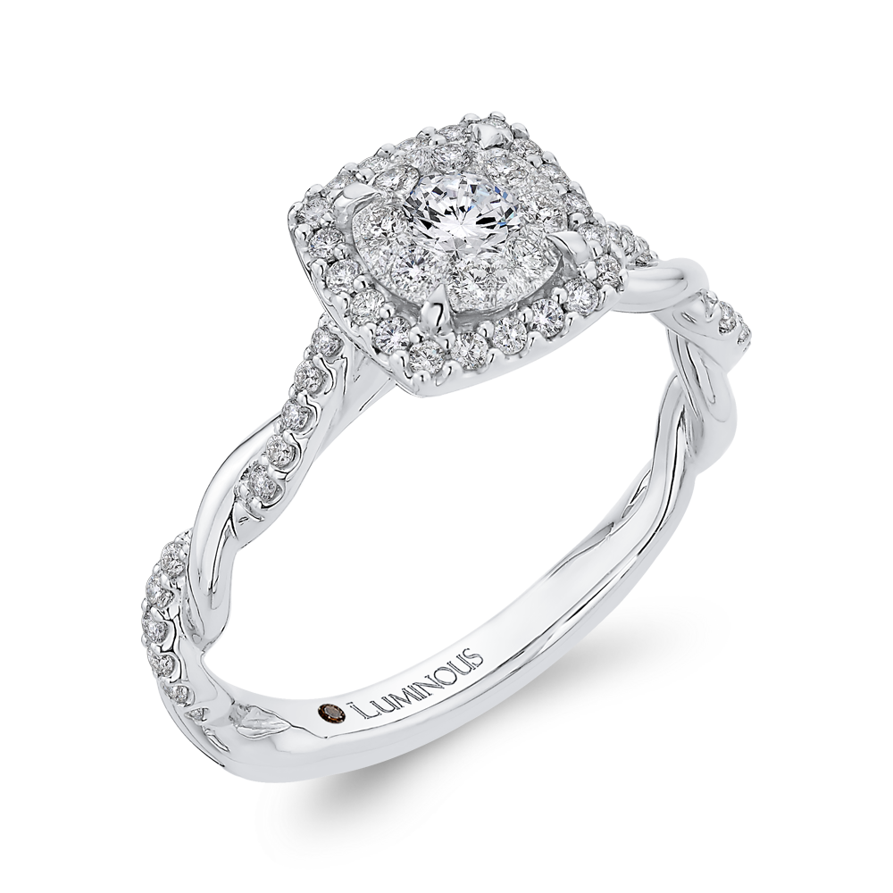 Round Diamond Halo Engagement Ring in 14K White Gold