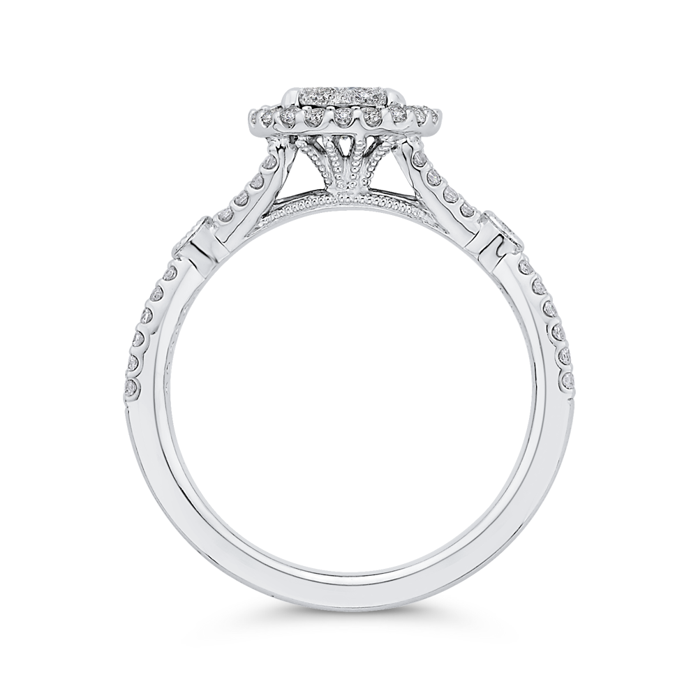 Split Shank Round Diamond Halo Engagement Ring in 14K White Gold