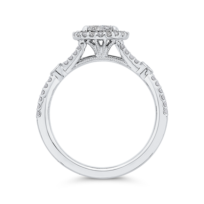 Split Shank Round Diamond Halo Engagement Ring in 14K White Gold