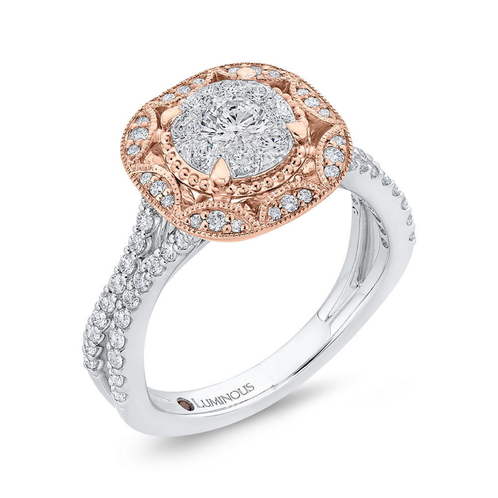 Diamond Flower Engagement Ring in 14K Two Tone Gold