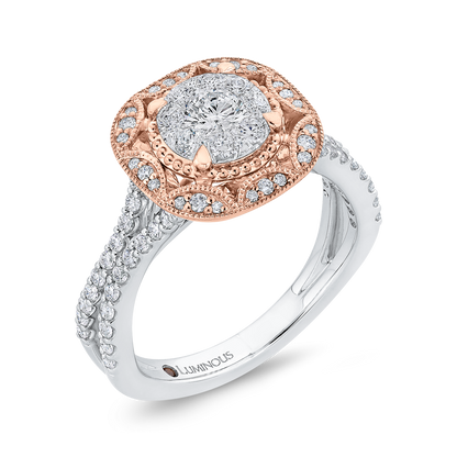 Diamond Flower Engagement Ring in 14K Two Tone Gold