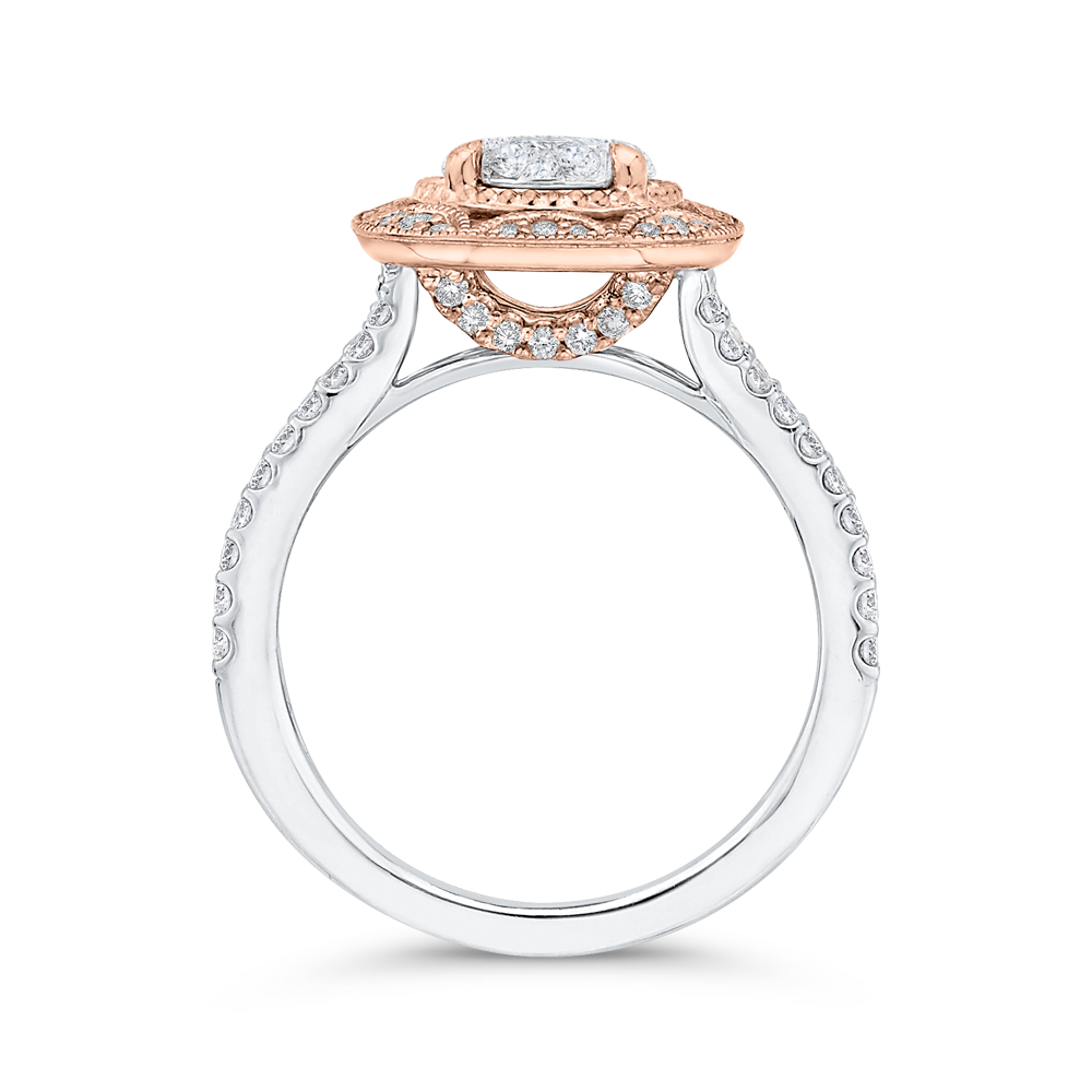 Diamond Flower Engagement Ring in 14K Two Tone Gold