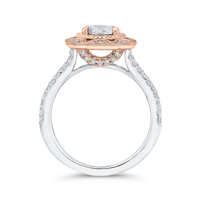 Diamond Flower Engagement Ring in 14K Two Tone Gold