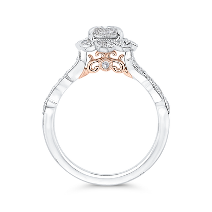 Round Diamond Floral Engagement Ring in 14K Two Tone Gold