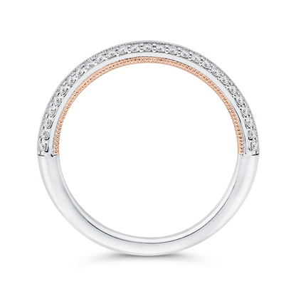 Round Diamond Half-Eternity Wedding Band in 14K Two Tone Gold