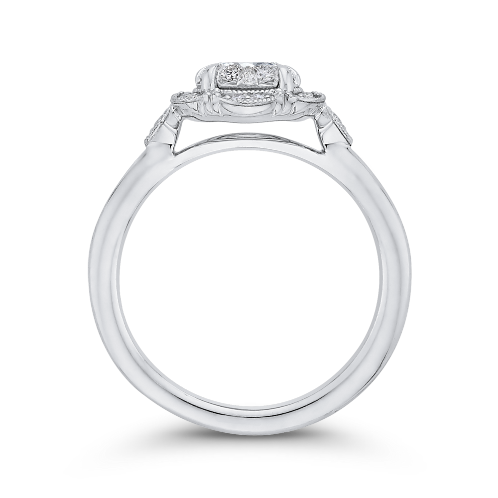 Round Diamond Floral Engagement Ring in 14K White Gold