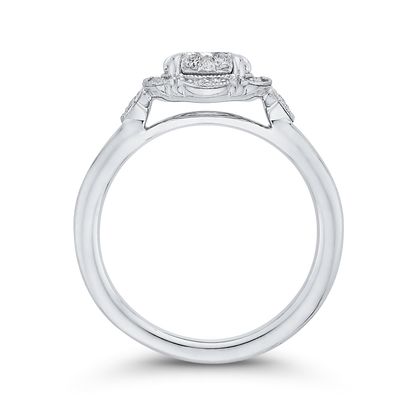 Round Diamond Floral Engagement Ring in 14K White Gold