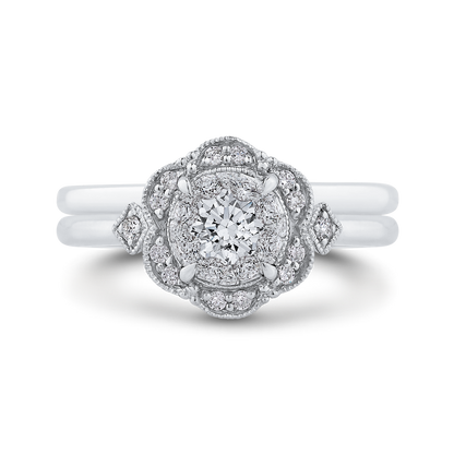 Round Diamond Floral Engagement Ring in 14K White Gold