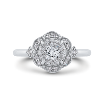 Round Diamond Floral Engagement Ring in 14K White Gold