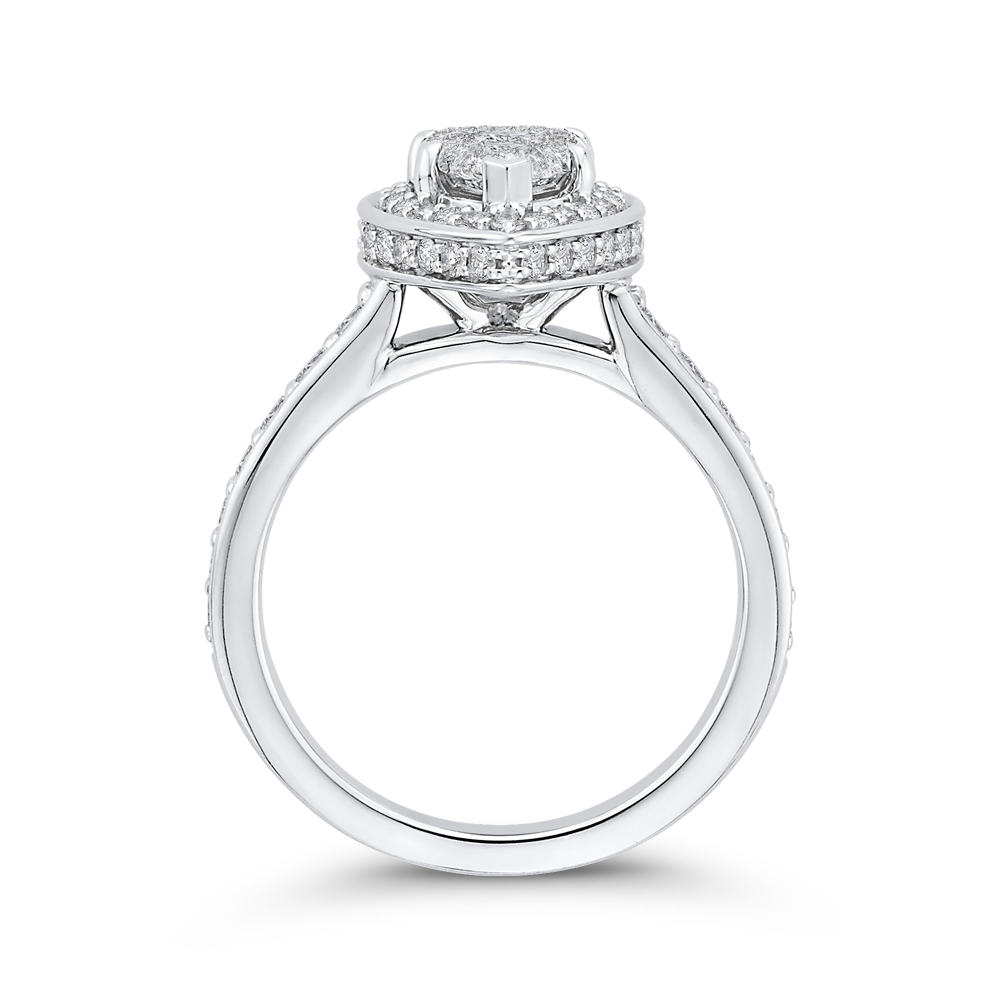 Round Diamond Pear Shape Halo Engagement Ring in 14K White Gold