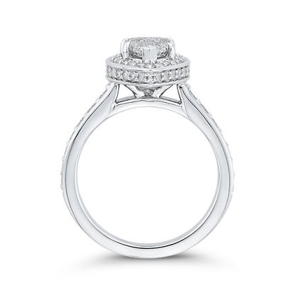 Round Diamond Pear Shape Halo Engagement Ring in 14K White Gold