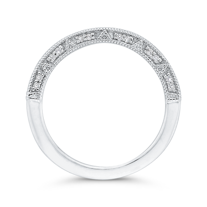Round Diamond Half-Eternity Contour Wedding Band in 14K White Gold