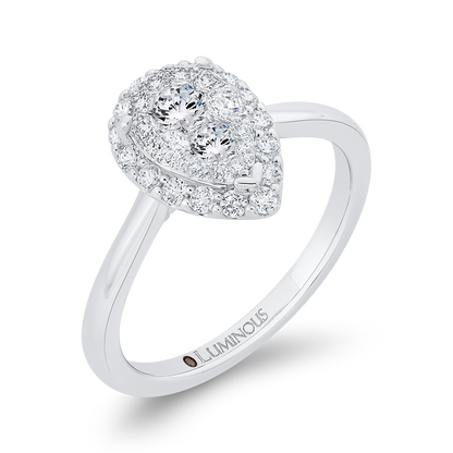 Round Diamond Pear Shape Halo Engagement Ring in 14K White Gold