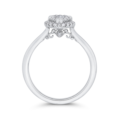 Round Diamond Pear Shape Halo Engagement Ring in 14K White Gold